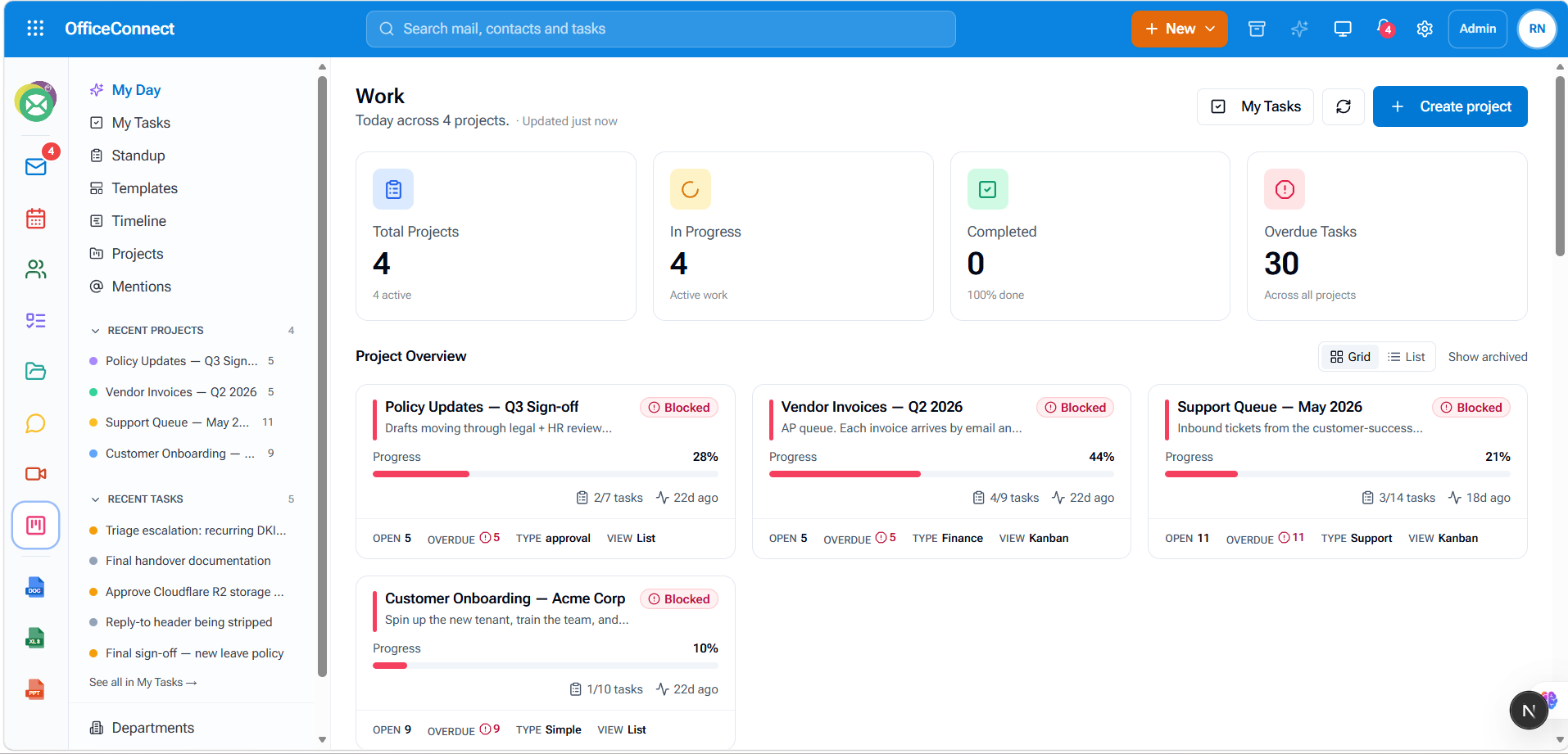 Screen sharing — OfficeConnect dashboard