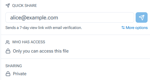 OfficeConnect file sharing controls showing secure access, permissions, and sharing options