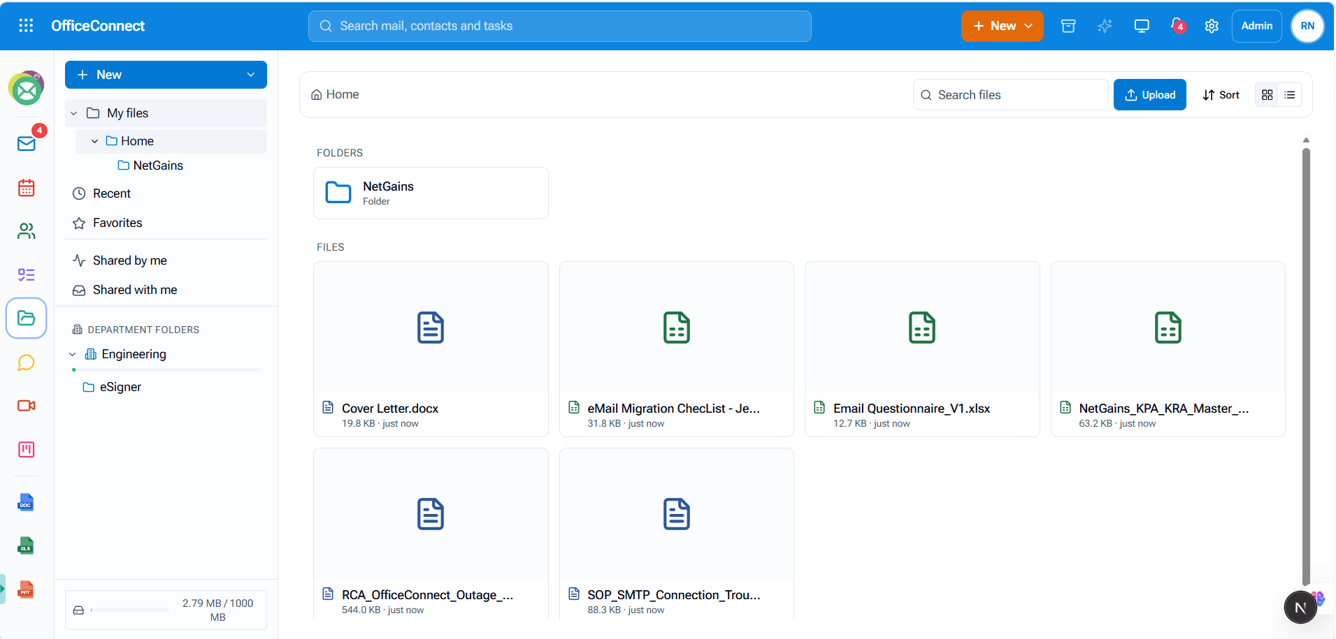 OfficeConnect OfficeDrive interface displaying shared business files and document management features